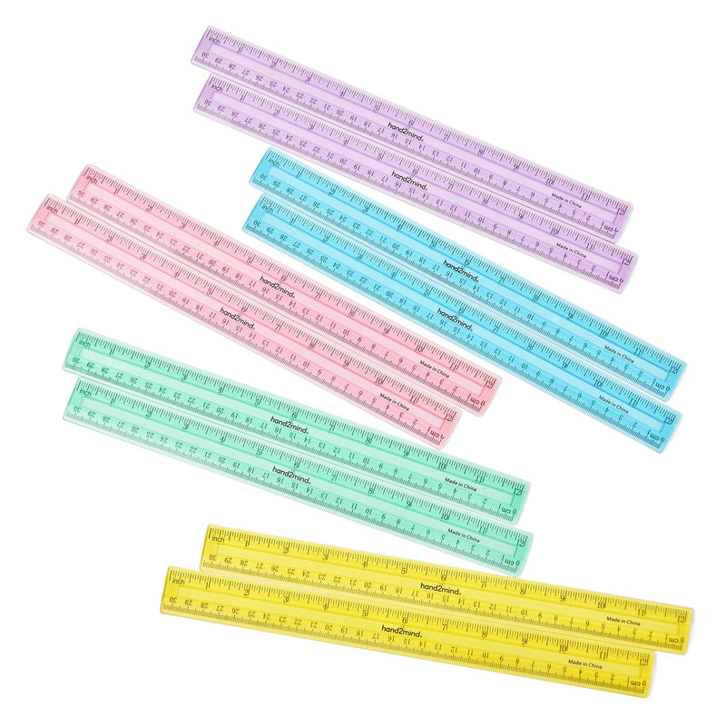 [Australia - AusPower] - hand2mind 12 inch Multicolored, Transparent, Semiflexible Safe-T Plastic Rulers (Pack of 10) 