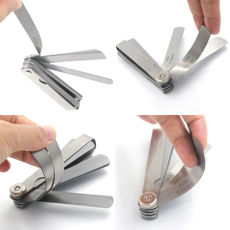 [Australia - AusPower] - Stainless Steel Feeler Gauge Universal Standard SAE and Metric Offset Valve Thickness Gauge 32-Piece Blade Tool for Measuring Gap Width/Thickness 