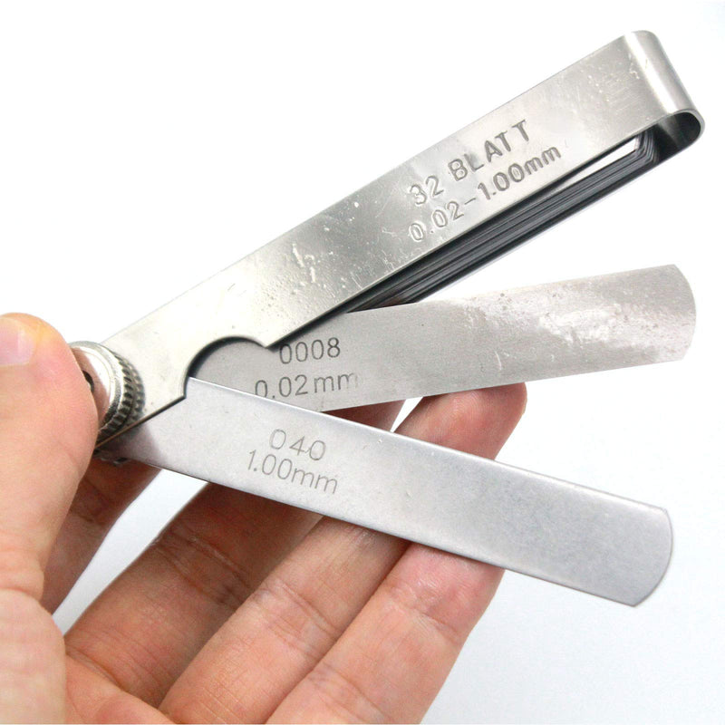 [Australia - AusPower] - Stainless Steel Feeler Gauge Universal Standard SAE and Metric Offset Valve Thickness Gauge 32-Piece Blade Tool for Measuring Gap Width/Thickness 