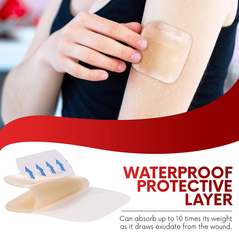 [Australia - AusPower] - Healqu Hydrocolloid Wound Dressing - 6x6" Thin - Box of 10 Large Bandages - Sterilized Bordered Hydrocolloid Patches for Bed Sores, Abrasions, and More - Waterproof and Absorbent with Protective 
