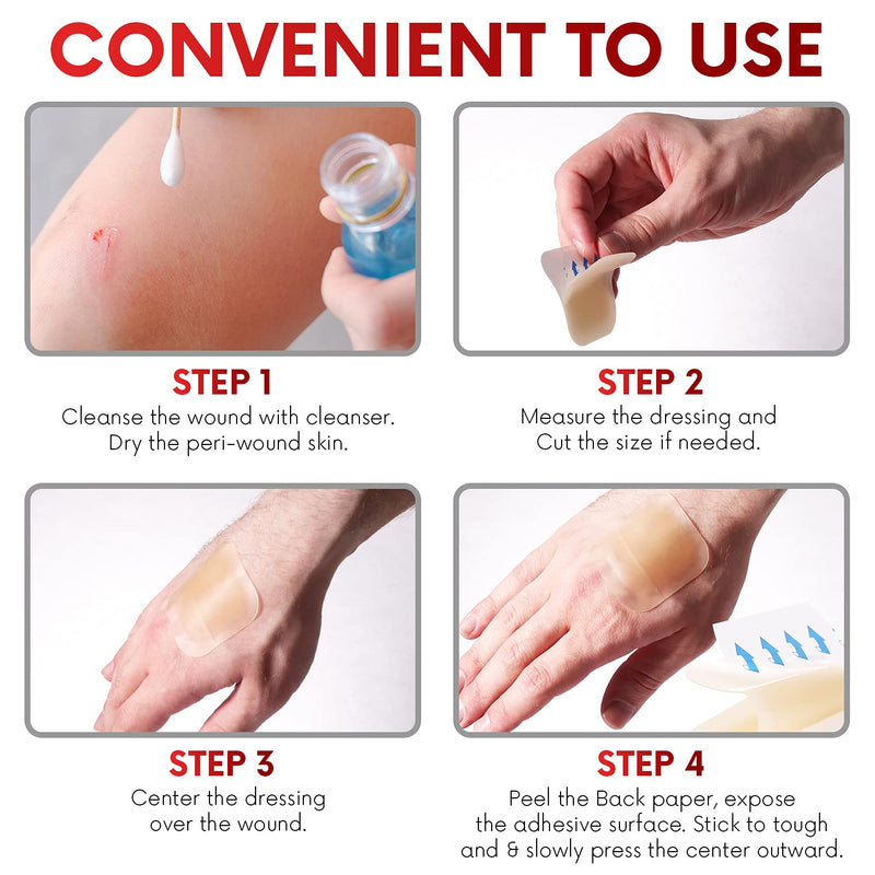 [Australia - AusPower] - Healqu Hydrocolloid Wound Dressing - 6x6" Thin - Box of 10 Large Bandages - Sterilized Bordered Hydrocolloid Patches for Bed Sores, Abrasions, and More - Waterproof and Absorbent with Protective 