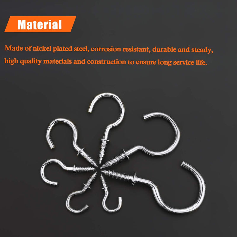 [Australia - AusPower] - HELIFOUNER 120 Pieces 7 Sizes Cup Screw Hooks, Silver, Screw-in Hooks, Ceiling Hooks, Self-Tapping Screws Hooks, Hanging Hooks, Screw Hooks Kit (1/2", 5/8", 3/4", 7/8", 1'', 1-1/4", 1-1/2") 