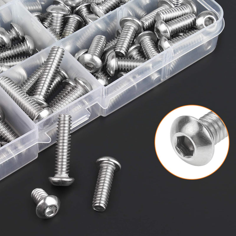 [Australia - AusPower] - HELIFOUNER 120 Pieces 5 Sizes 304 Stainless Steel 1/4-20 x 3/8" 1/2" 5/8" 3/4" 1" UNC Thread Hex Button Head Cap Bolts Kit 