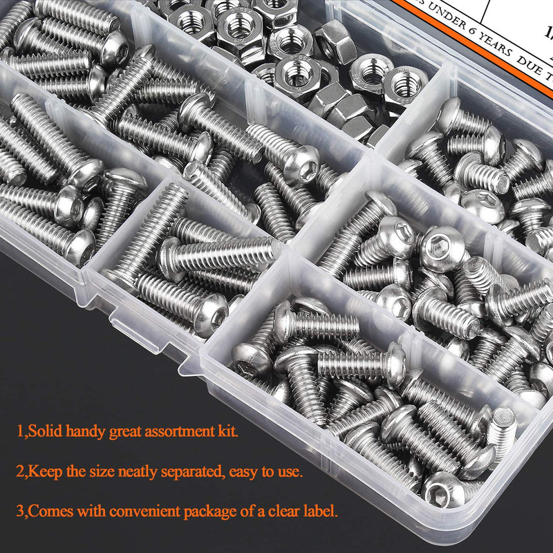 [Australia - AusPower] - HELIFOUNER 120 Pieces 5 Sizes 304 Stainless Steel 1/4-20 x 3/8" 1/2" 5/8" 3/4" 1" UNC Thread Hex Button Head Cap Bolts Kit 