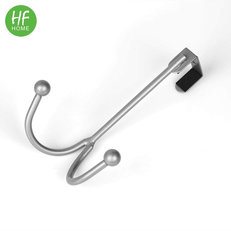 [Australia - AusPower] - 2Packs Over The Door Double Hanger Hooks,HFHOME Metal Twin Hooks Organizer for Hanging Coats, Hats, Robes, Towels- Silver 2 
