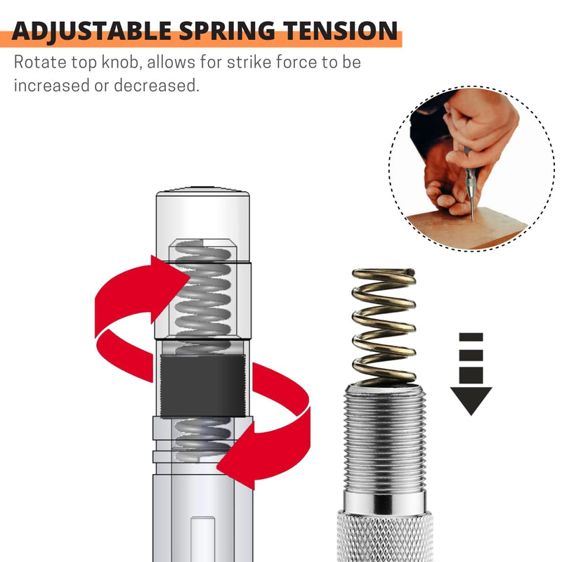 [Australia - AusPower] - Automatic Center Punch 5 Inch Spring Loaded Center Punch Adjustable Tension Punch Tool for Metal Wood Glass Plastic(2 Pack) 