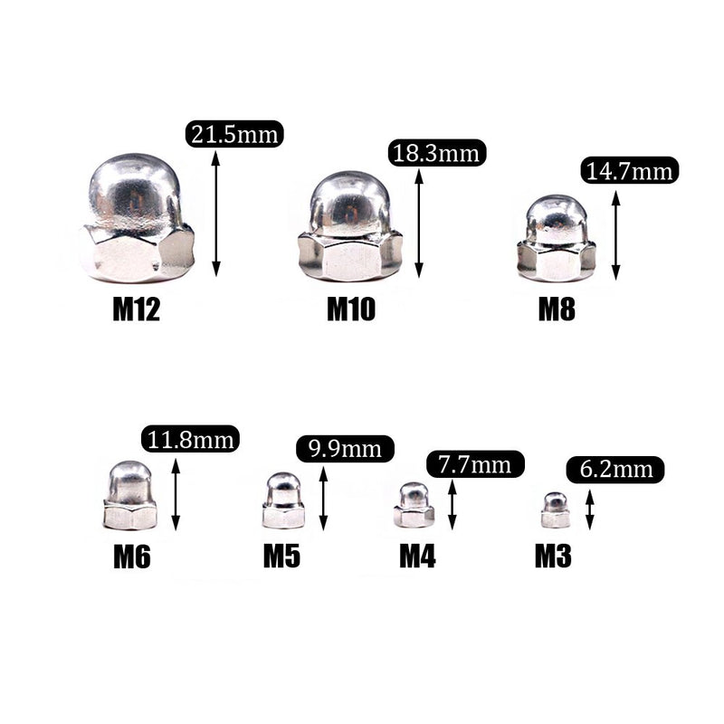 [Australia - AusPower] - Hilitchi 140-Pcs M3 M4 M5 M6 M8 M10 M12 Acorn Dome Cap Head Hex Nuts Assortment Kit, 304Stainless Steel 