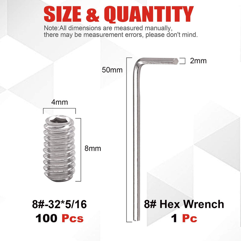 [Australia - AusPower] - Hilitchi 100Pcs SAE Stainless Hex Allen Head Socket Set Screws Grub Screw Bolts Assortment Kit Internal Hex Drive Cup-Point Screws #8-32 x 5/16 #8-32 x 5/16"-100Pcs 