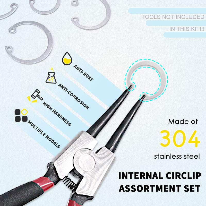 [Australia - AusPower] - Hilitchi 200Pcs 15Sizes 304 Stainless Steel Internal Snap Ring Circlip Snap Retaining Clip Ring Assortment Set 