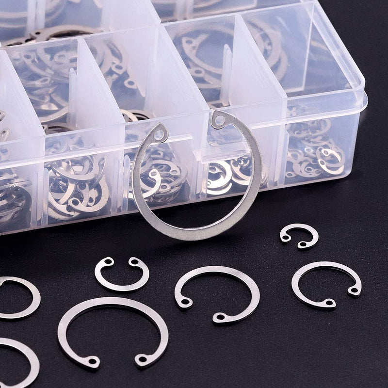 [Australia - AusPower] - Hilitchi 200Pcs 15Sizes 304 Stainless Steel Internal Snap Ring Circlip Snap Retaining Clip Ring Assortment Set 