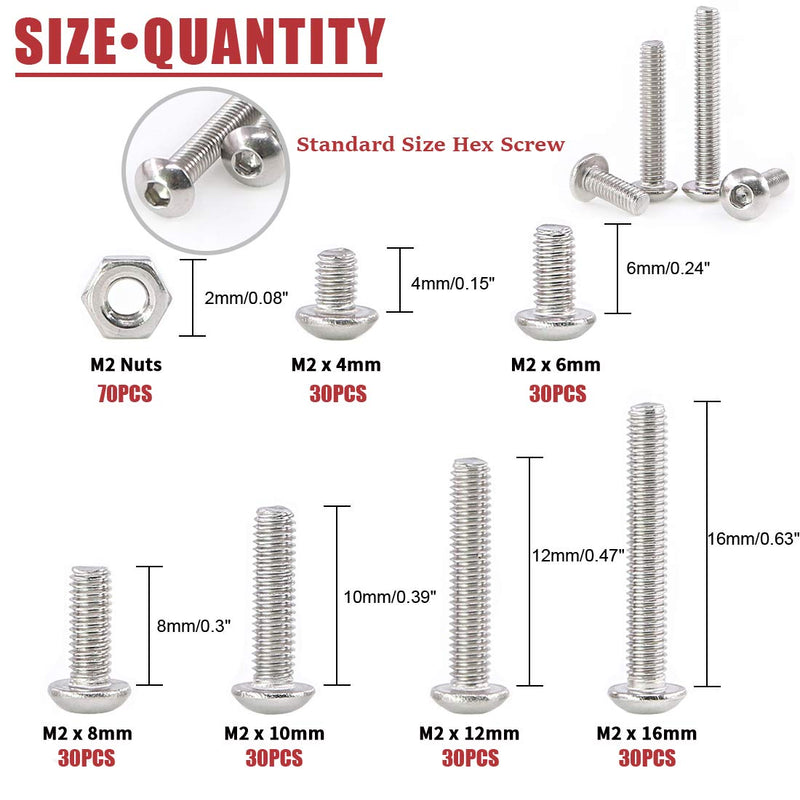 [Australia - AusPower] - Hilitchi 250-Piece [M2] Stainless Steel Hex Socket Button Head Cap Bolts Screws Nuts Assortment Kit (M2) M2 