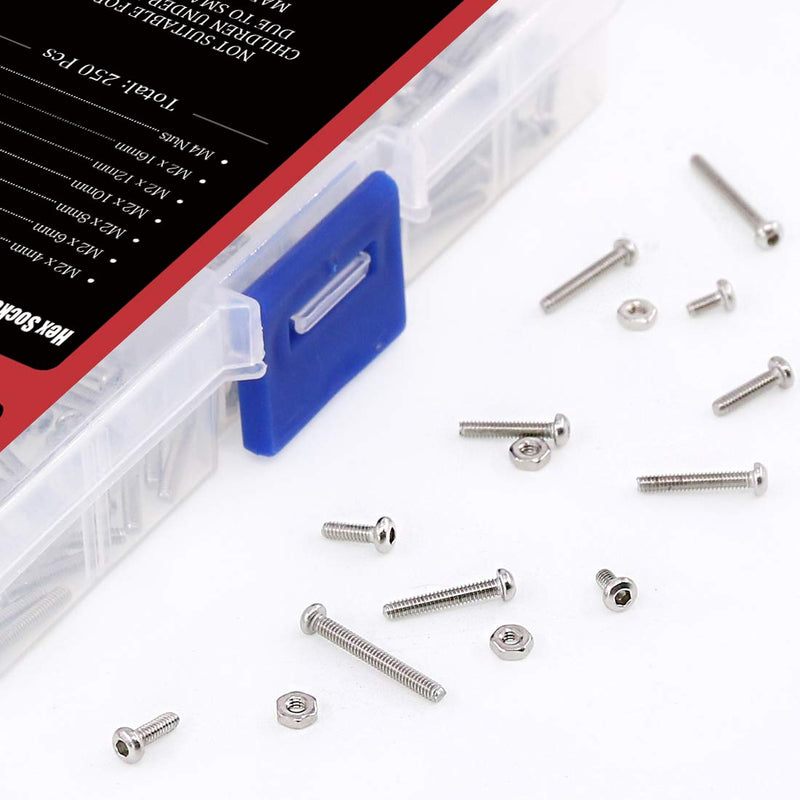 [Australia - AusPower] - Hilitchi 250-Piece [M2] Stainless Steel Hex Socket Button Head Cap Bolts Screws Nuts Assortment Kit (M2) M2 