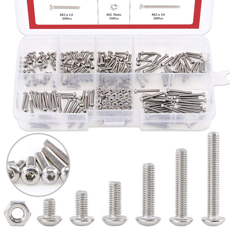 [Australia - AusPower] - Hilitchi 250-Piece [M2] Stainless Steel Hex Socket Button Head Cap Bolts Screws Nuts Assortment Kit (M2) M2 