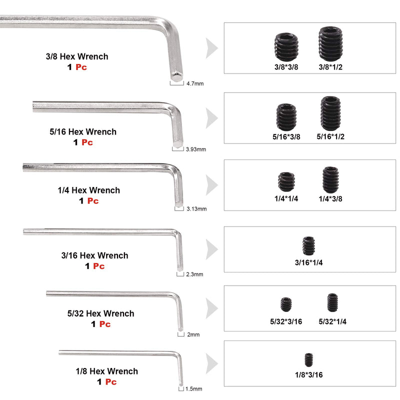 [Australia - AusPower] - Hilitchi 230Pcs Socket Set Screw Assortment in SAE Sizes Internal Hex Drive Cup Point Allen Grub Screws 12.9 Class Black Alloy Steel (10Sizes) 