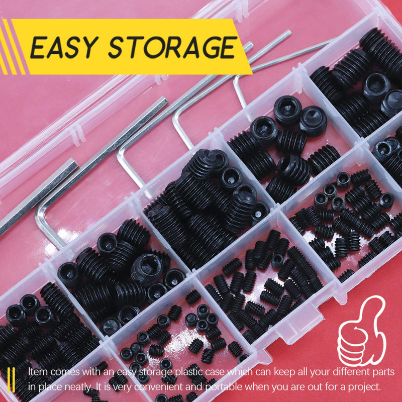[Australia - AusPower] - Hilitchi 230Pcs Socket Set Screw Assortment in SAE Sizes Internal Hex Drive Cup Point Allen Grub Screws 12.9 Class Black Alloy Steel (10Sizes) 