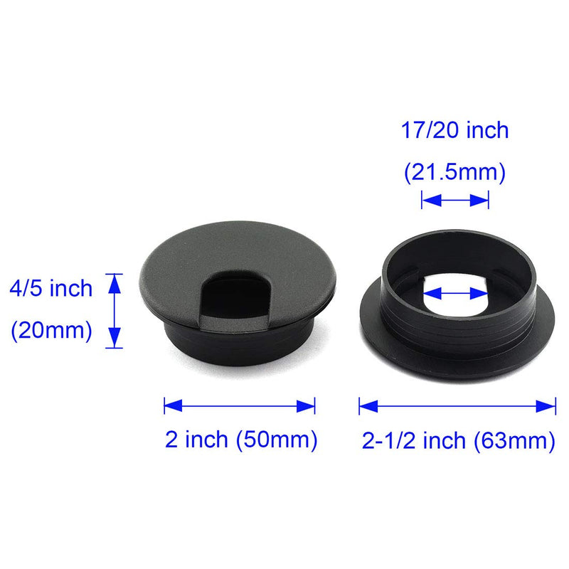 [Australia - AusPower] - HJ Garden 2pcs 2 inch Desk Wire Cord Cable Grommets Hole Cover for Office PC Desk Cable Cord Organizer Plastic Cover Black 