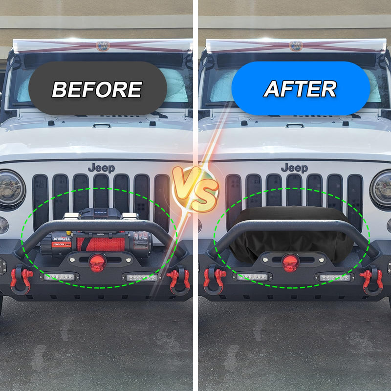 [Australia - AusPower] - Black Winch Cover, Heavy Duty Waterproof Dust-Proof Winch Protection Cover with Drawstring for Electric Winches up to 13500Lbs 