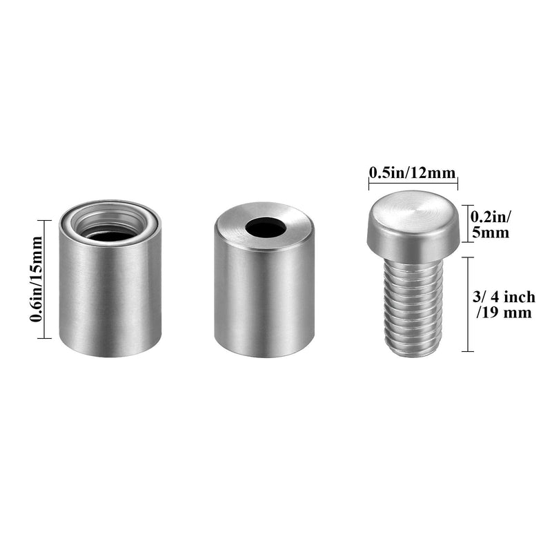[Australia - AusPower] - 1/2 x 3/4 Inch Sign Standoff Screws Advertising Screws Stainless Steel Wall Standoff Mounts for Glass Acrylic Signs (24 Pieces) 24 