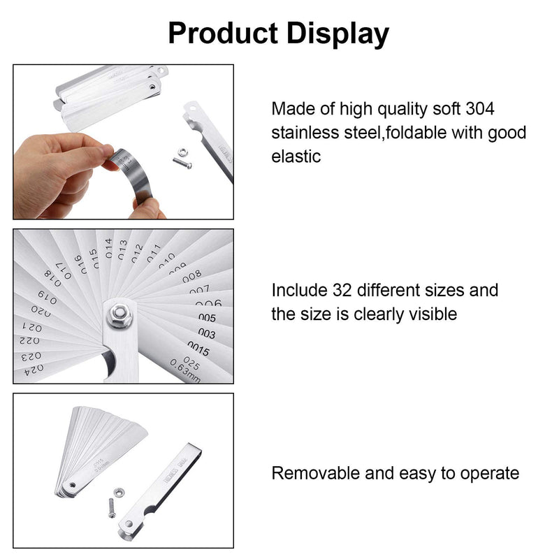 [Australia - AusPower] - Stainless Steel Feeler Gauge Dual Marked Metric and Imperial Gap Measuring Tool (0.0015/0.04-0.025/0.635 mm, 26 Blades) 0.0015/ 0.04 - 0.025/ 0.635 mm 