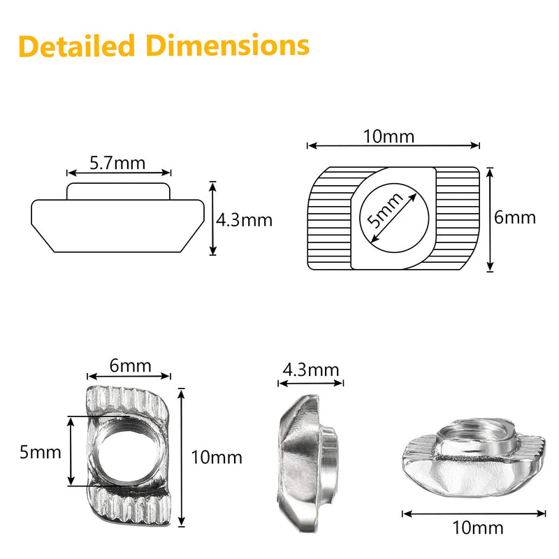 [Australia - AusPower] - 150 Pieces 2020 Series T Nuts T-Slot Nut Hammer Head Fastener -Plated Carbon Steel Sliding T Nuts for Aluminum Profile (M5) M5 