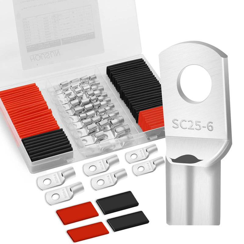[Australia - AusPower] - 132 PCS Battery Terminal Connectors, 4 6 8 10 Gauge Wire Connectors, Battery Terminals, Tinned Cable Ends, Copper Wire Lugs for 4 6 8 10 AWG, Ring Terminals with Heat Shrink Tubing by HOUSUN 