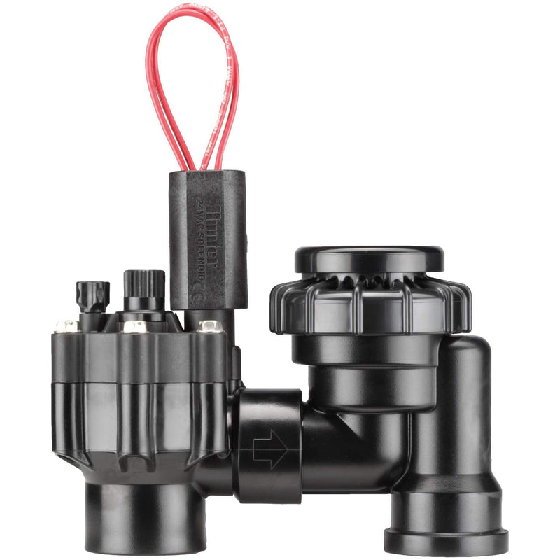 Hunter 1" PGV-ASV Anti-Siphon Irrigation Valve in black, used in irrigation systems for efficient water control.