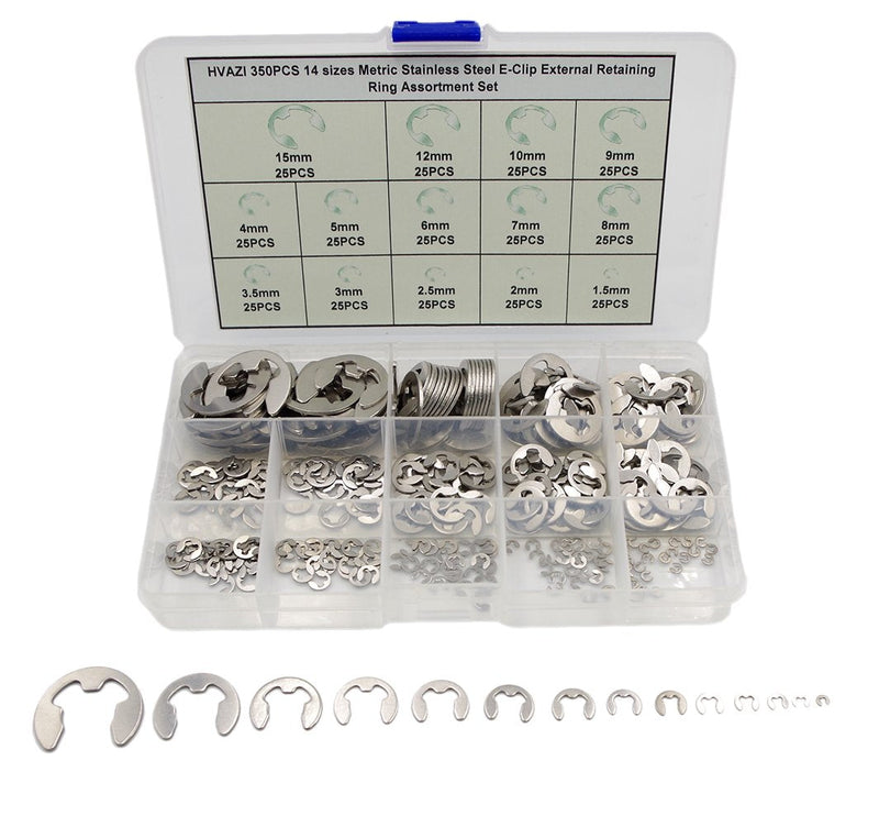 [Australia - AusPower] - HVAZI 350PCS Stainless Steel E-Clip External Retaining Ring Assortment Set 
