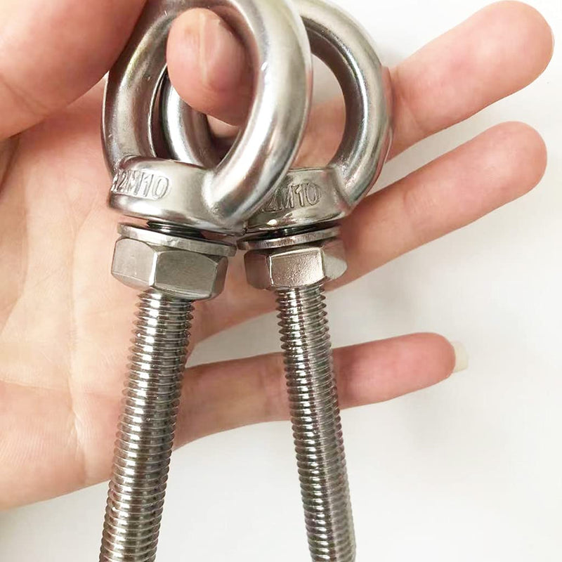 [Australia - AusPower] - HYXXYY Stainless Steel Eye Bolt, 2pack M10 Shoulder Eye Bolts 3/8" X 2.75"with Nuts and Washer Thread Lifting Ring Eyebolt 2pcs 