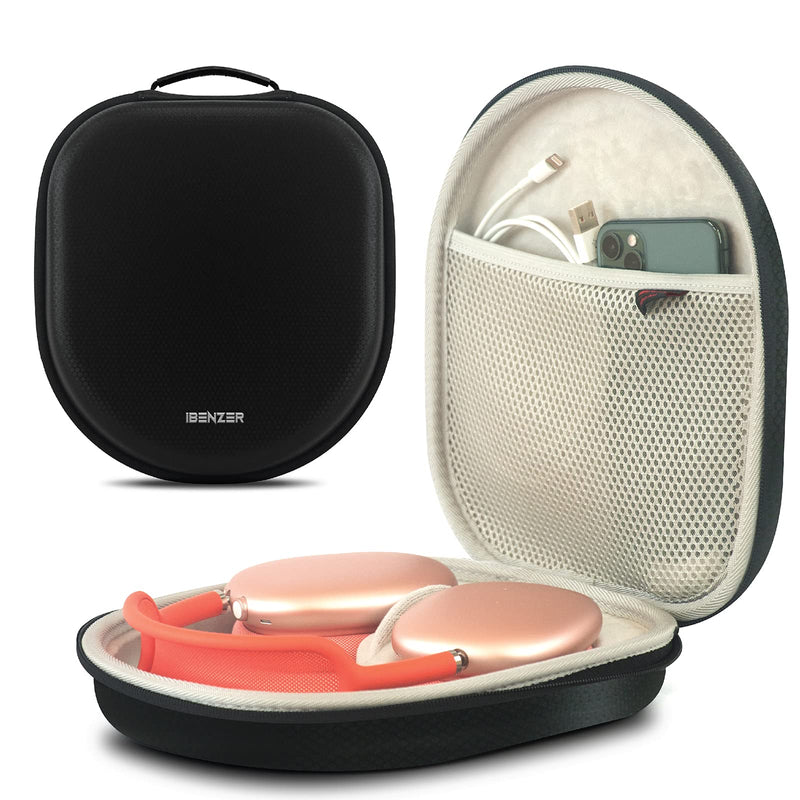 [Australia - AusPower] - iBenzer Case for AirPods Max Headphone Travel Carrying Case with Mesh Pocket Storage Bag Waterproof Accessories Protective Hard Shell Headset Cover, Black AP Max-BK 
