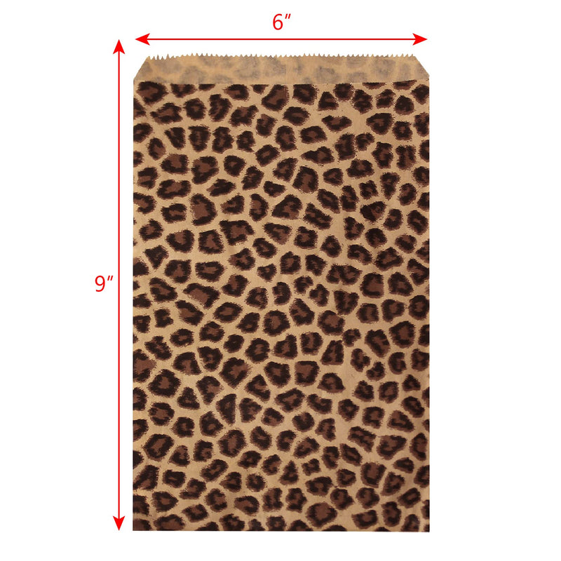[Australia - AusPower] - Ikee Design 200 Pcs of 6" X 9" Flat Plain Leopard Prints Paper or Patterned Kraft Bags for Candy, Cookies, Merchandise, Party Favors, Gift Bags, Small Paper Bags 1) Leopard Pattern 