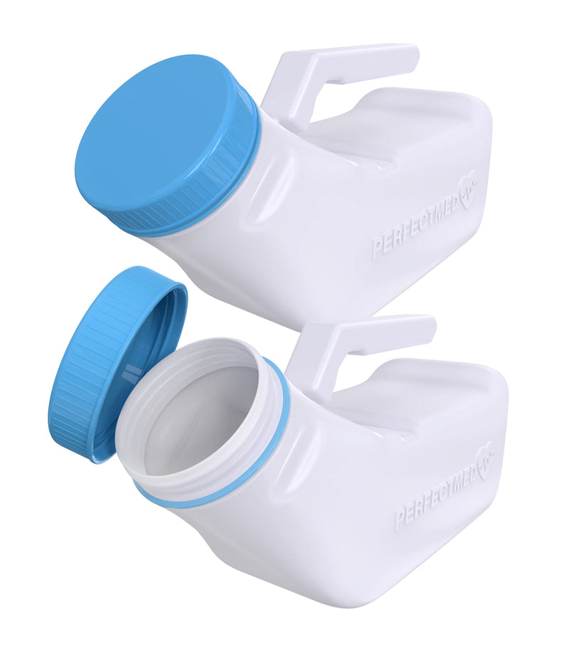 [Australia - AusPower] - Urinals for Men Spill Proof by PerfectMed (2 Pack) - 32 oz/ 1000 ml | Portable Urine Bottle Bed Pan W/Glow in Dark Lid | Thick Plastic Pee Urinal Bottle 