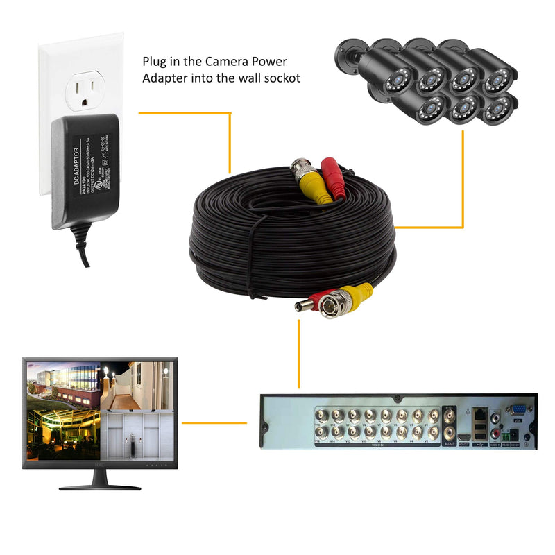 [Australia - AusPower] - InstallerCCTV BNC Video Power Cable, 60ft All-in-One Video HD-TVI HD-CVI AHD Analog 1080p Black Premade Power Cable w/Connectors for CCTV Security Cameras - Black 