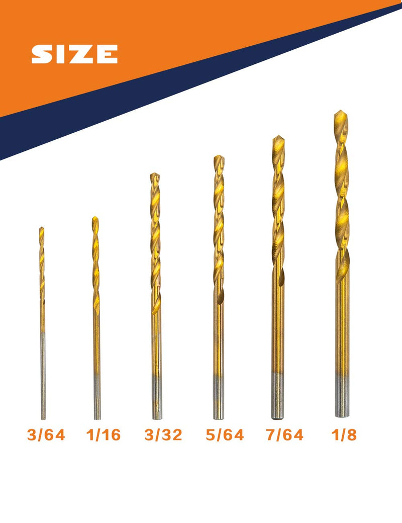 [Australia - AusPower] - INTOO Mini Drill Bit Set 60 Pcs+12 Pcs Free High Speed Steel HSS Titanium Micro Drill Bits 3/64"-1/8" Metal,Plastic,Wood Drill Bit Sets Small Drill Bit 