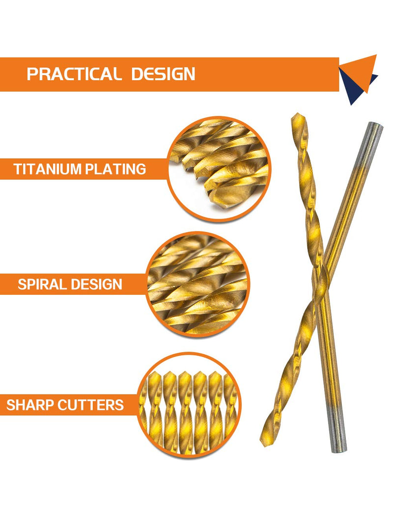 [Australia - AusPower] - INTOO Mini Drill Bit Set 60 Pcs+12 Pcs Free High Speed Steel HSS Titanium Micro Drill Bits 3/64"-1/8" Metal,Plastic,Wood Drill Bit Sets Small Drill Bit 
