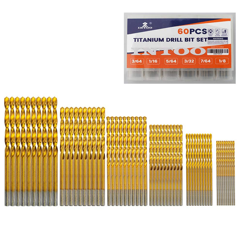 [Australia - AusPower] - INTOO Mini Drill Bit Set 60 Pcs+12 Pcs Free High Speed Steel HSS Titanium Micro Drill Bits 3/64"-1/8" Metal,Plastic,Wood Drill Bit Sets Small Drill Bit 