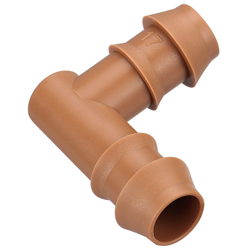 iRunning 17mm drip irrigation fittings kit with 18 barbed connectors, including tees, couplings, and elbows for 1/2-inch tubing.