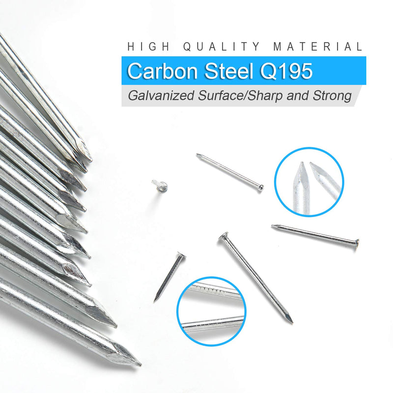 [Australia - AusPower] - 376pcs Premium Hardware Nails Assortment Kit, Maximum Length 2 Inches Galvanized Nails, Picture Hanging Nails, Wood Nails, Wall Nails with Storage Box | 6 Sizes 