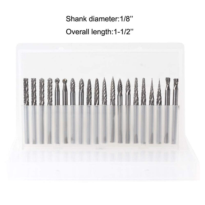 [Australia - AusPower] - Carbide Burrs Set JESTUOUS 1/8 Shank Diameter Double Cut Tungsten Carbide Burs Rotary File Carving Grinding Bit for Die Grinder Rotary Drill Tool 20pcs 
