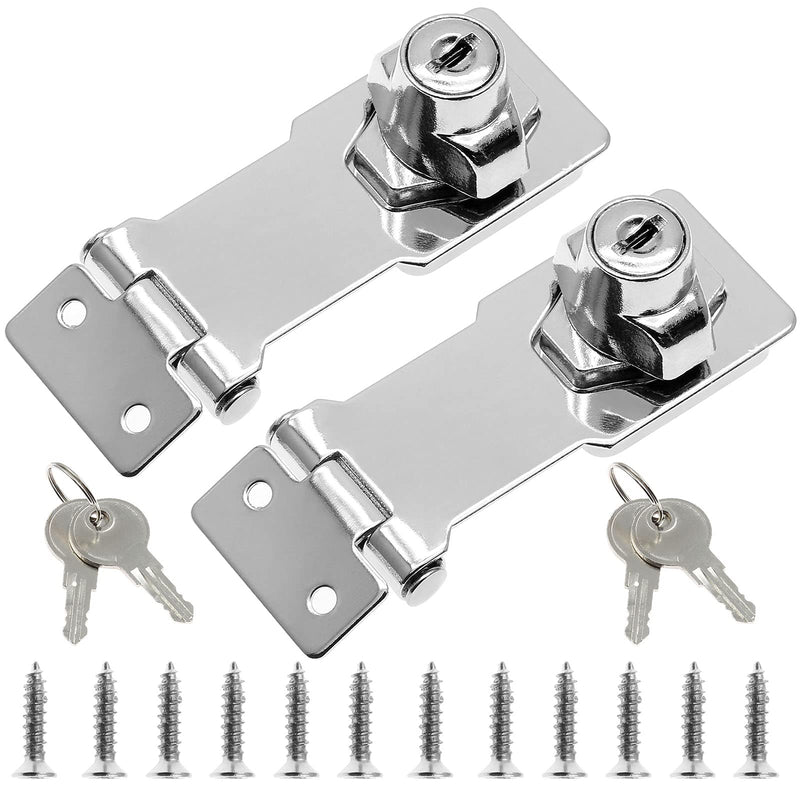 [Australia - AusPower] - Jiozermi 2 Packs 3 Inch Hasp Locks with Keys, Stainless Steel Hasp Latches, Twist Knob Keyed Locking Hasp for Cabinet Small Door, Chrome Plated Silver 
