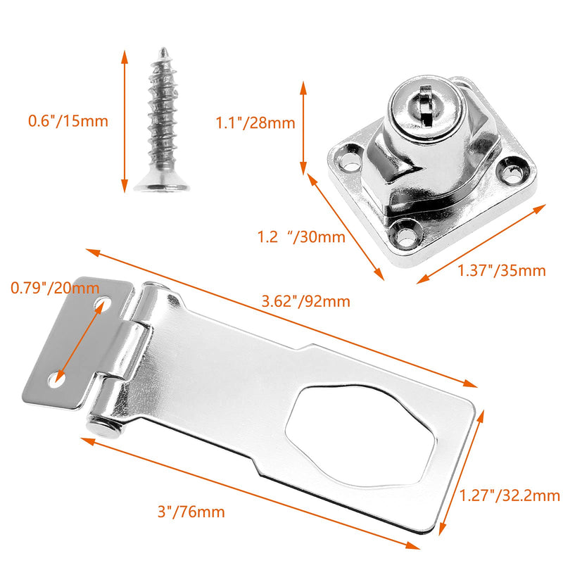 [Australia - AusPower] - Jiozermi 2 Packs 3 Inch Hasp Locks with Keys, Stainless Steel Hasp Latches, Twist Knob Keyed Locking Hasp for Cabinet Small Door, Chrome Plated Silver 