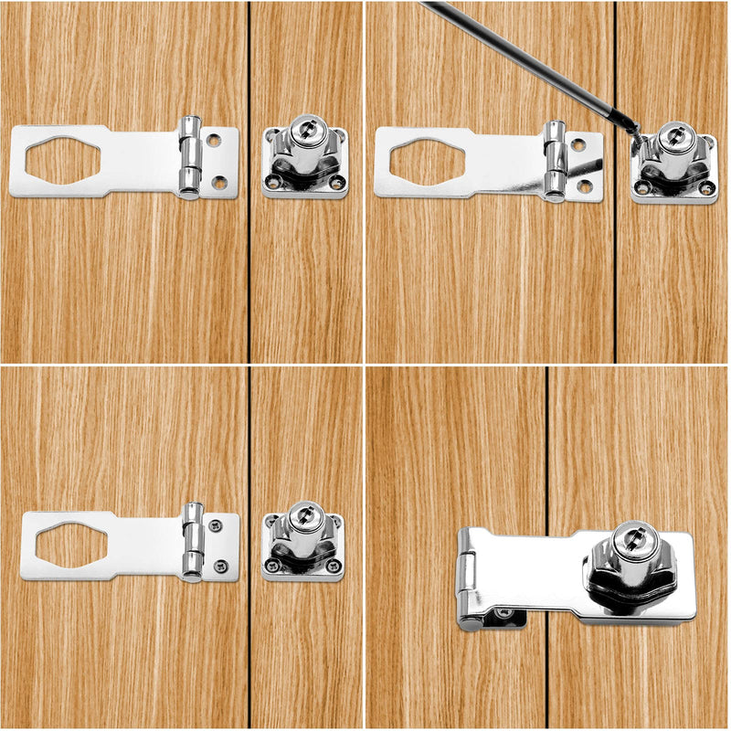 [Australia - AusPower] - Jiozermi 2 Packs 3 Inch Hasp Locks with Keys, Stainless Steel Hasp Latches, Twist Knob Keyed Locking Hasp for Cabinet Small Door, Chrome Plated Silver 