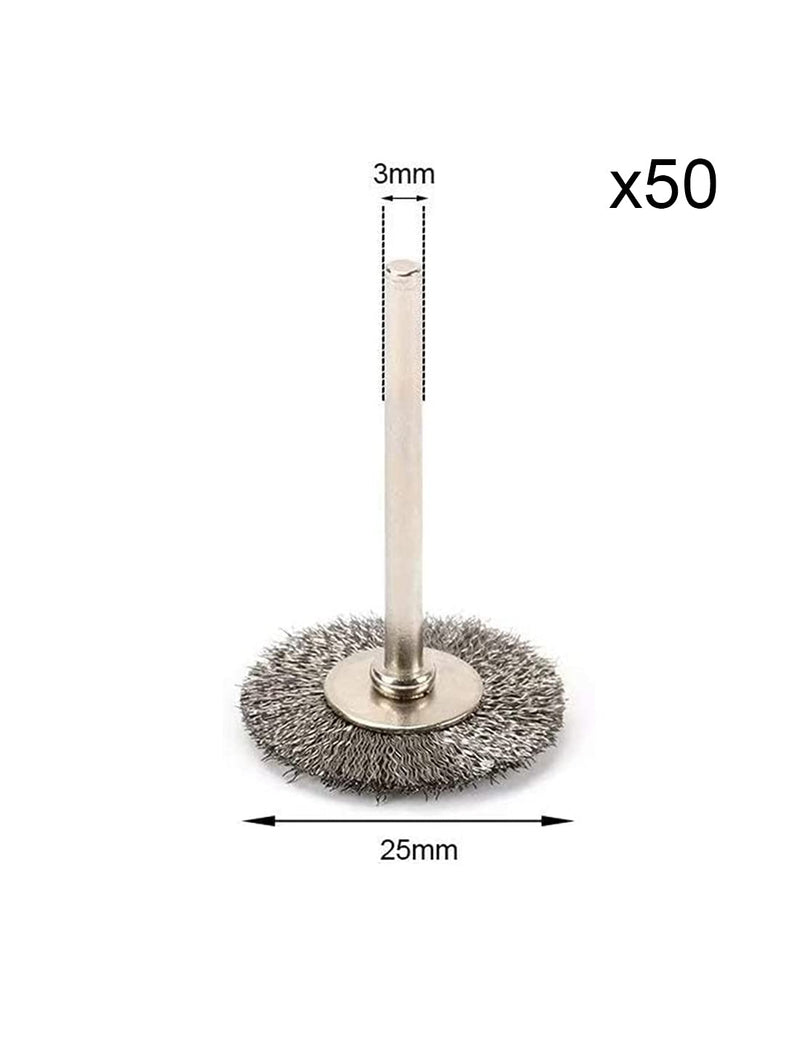 [Australia - AusPower] - JIUNENG 50Pcs 25mm Stainless Steel Wire Wheel Brush Sets T-Type with 1/8 Inch Shank Polishing Wheels Rotary Tool for Cleaning,Deburring and Surface-Finishing 50Pcs T-Type 