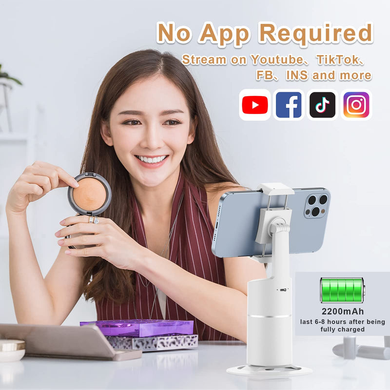 [Australia - AusPower] - Auto Tracking Phone Holder,360° Rotation Face Body Track Mount,Tracking Tripod for Vlog Shooting Live Streaming,Build-in Battery,No APP Required(White)… white 