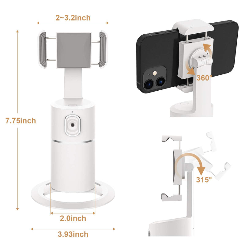 [Australia - AusPower] - Auto Tracking Phone Holder,360° Rotation Face Body Track Mount,Tracking Tripod for Vlog Shooting Live Streaming,Build-in Battery,No APP Required(White)… white 