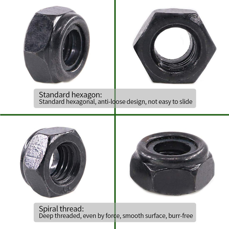 [Australia - AusPower] - Keadic 100 Pieces Metric Black Zinc Plated Nylon Insert Lock Nuts Assortment Kit for Matching Screws or Bolts - 7 Sizes：M3 M4 M5 M6 M8 M10 M12 
