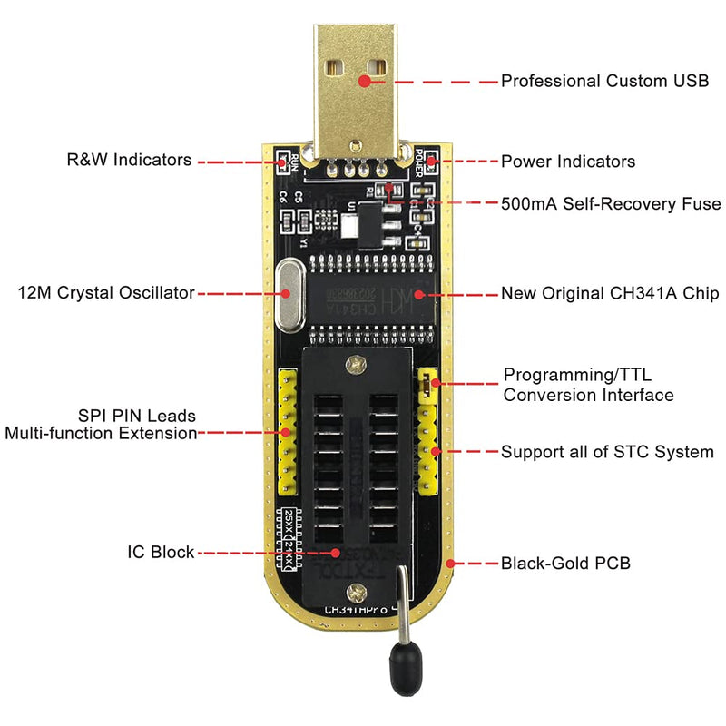 [Australia - AusPower] - KeeYees SOP8 SOIC8 Test Clip and CH341A USB Programmer Flash for Most of 24 25 Series EEPROM BIOS Chip with PDF Tutorial 
