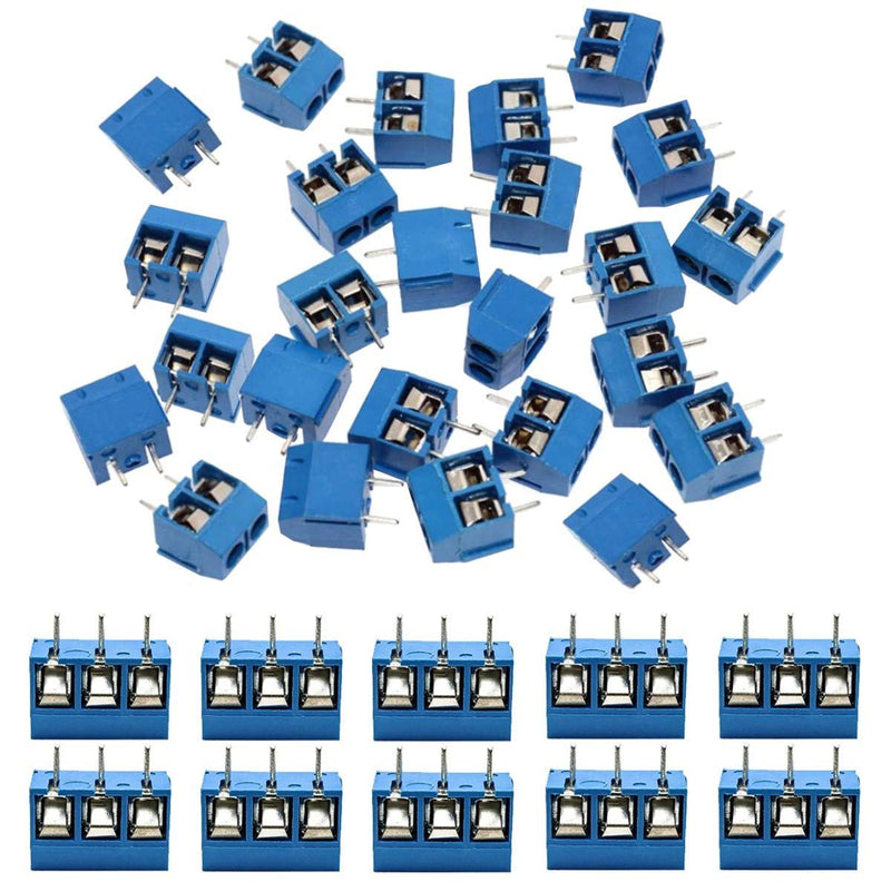 [Australia - AusPower] - KeeYees 60pcs 5mm Pitch 2 Pin & 3 Pin PCB Mount Screw Terminal Block Connector for Arduino (50 x 2 Pin, 10 x 3 Pin) 