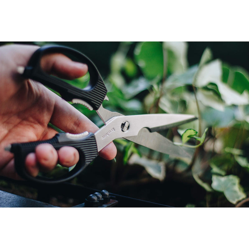 Kershaw Taskmaster multi-purpose scissors with black handles and 3.5-inch blades, versatile scissors for various cutting tasks.