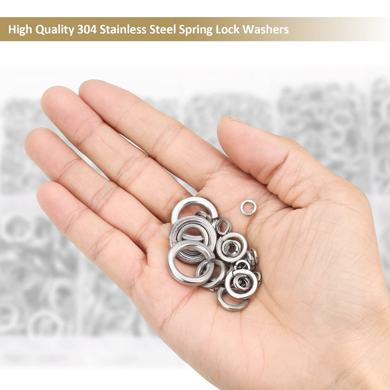 [Australia - AusPower] - 1000 Pieces 304 Stainless Steel Lock Washers, Split Lock Washers, Kindroufly 9 Sizes Spring Lock Washers, Lock Metal Washers Assortment Kit (M2 M2.5 M3 M4 M5 M6 M8 M10 M12) Silver 