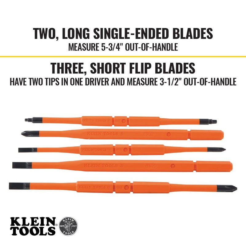 [Australia - AusPower] - Klein Tools 32288 Insulated Screwdriver, 8-in-1 Screwdriver Set with Interchangeable Blades, 3 Phillips, 3 Slotted and 2 Square Tips 